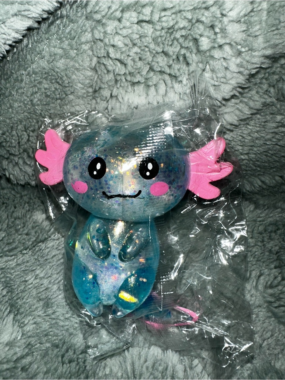 Axolotl blue squishy toy - Sparkling Blue with Pink ears